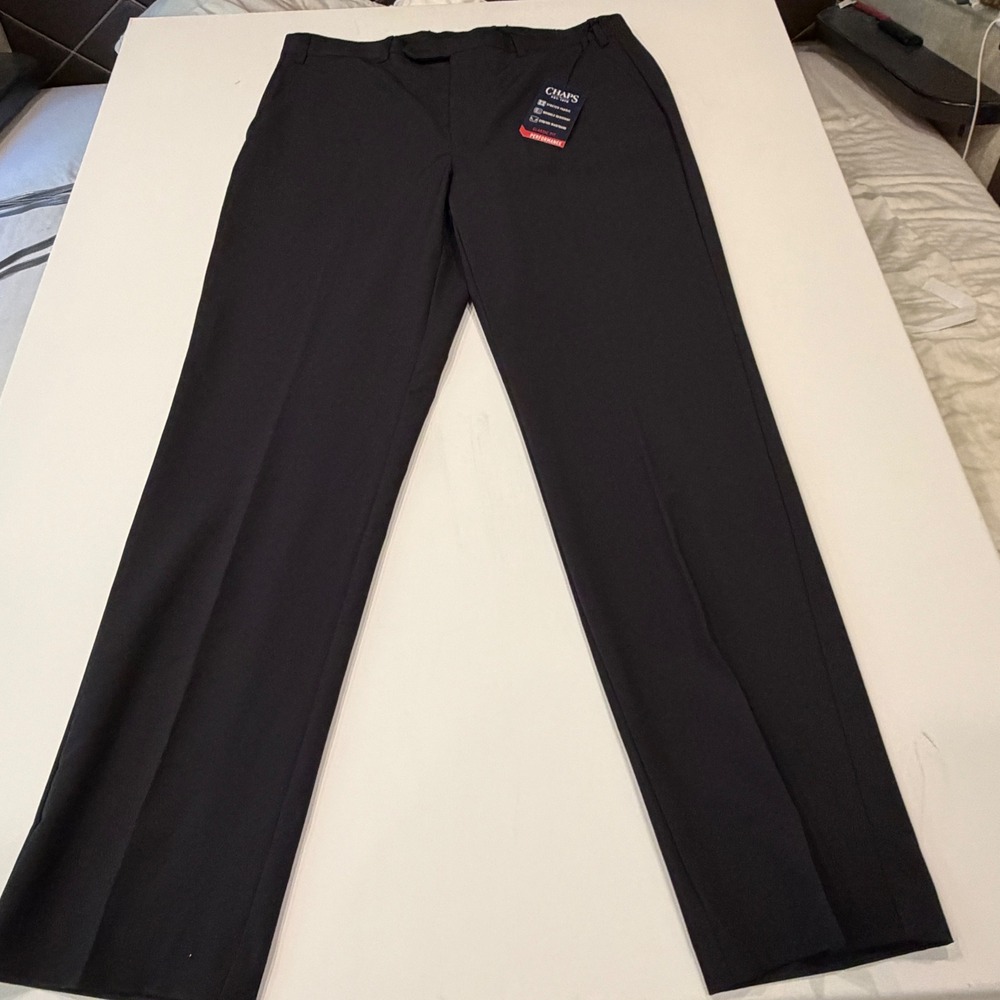 Chaps Performance Dress Pants 36x32 Black Classic Fit Stretch Wrinkle Resist NWT